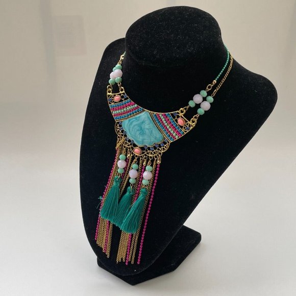 Women Necklace Statement Blue Turqouise/Gold Tone Fashion Jewrlry New - Picture 4 of 11